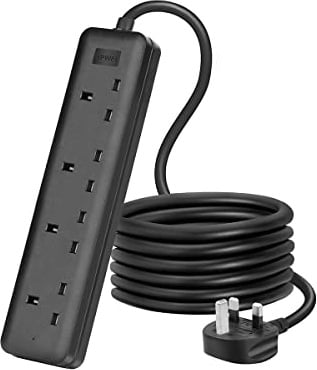 LIPWE Extension Lead 4 Way 1.8M(6FT) Cord Short Cable Multi Plug Socket Heavy Duty Power Strip Black