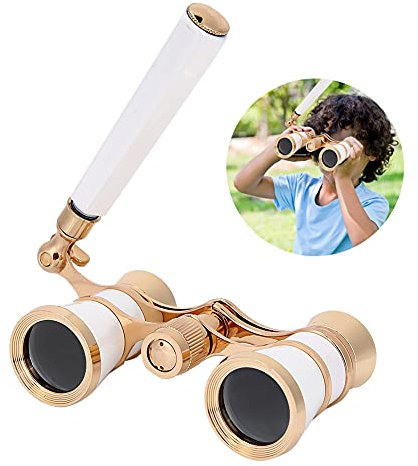 Opernglas Binokulares Teleskop, 3 X25 Teleskop Fernglas Theater Tragbares Teleskop aus Optischem Glas mit Einstellbarem Griff für Frauen Erwachsene (Weiß)