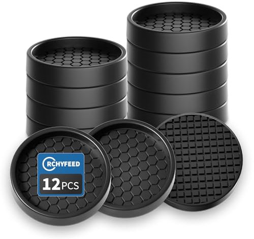 RCHYFEED Antideslizante de Goma para Muebles 5cm,12 Piezas Negro Almohadillas Antideslizantes, Protectores de Suelo de Silicona para Patas de Silla, Eliminan el Ruido y los Arañazos (Redonda)