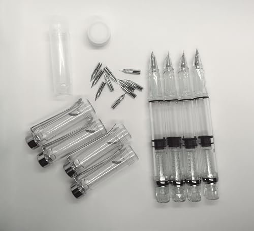 Inkursive 4 Manga-Füllhalter mit Ersatzspitzen, halbflexible Maru-Feder (Mapping-Stift), Vorführer, Kolbenfüller, Alternative mit Kolben gefüllt, 4 Stück