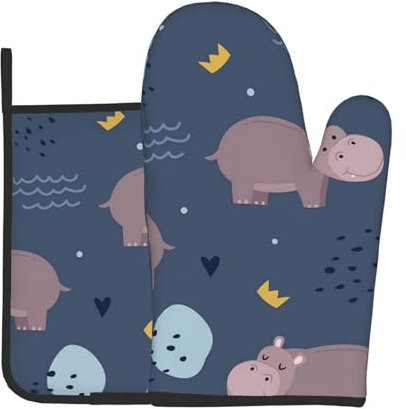 Nilpferd Tier, Ofenhandschuhe und Topflappen, Kochhandschuhe, hitzebeständige Backhandschuhe