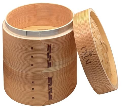 UMAI Vaporera Bambú 18cm Dos Niveles | Cesta Para Cocinar Al Vapor Tus Comidas Favoritas | Incluye Set De Láminas Para Una Fácil Limpieza | Diámetro De 18cm Ideal Para Todo Tipo De Sartenes