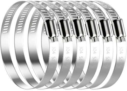 Litensh 6 unidades Clips de manguera de acero inoxidable, 52-76mm abrazaderas de manguera de engranaje helicoidal, abrazadera de tubería de combustible