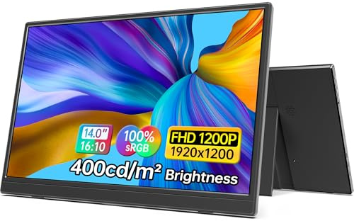 ForHelp - Monitor portátil de 14 pulgadas FHD1200P ultra delgado para monitor de laptop, USB-C y HDMI Plug & Play, monitor externo 100% SRGB, pantalla de extensor de altavoces duales, con cubierta