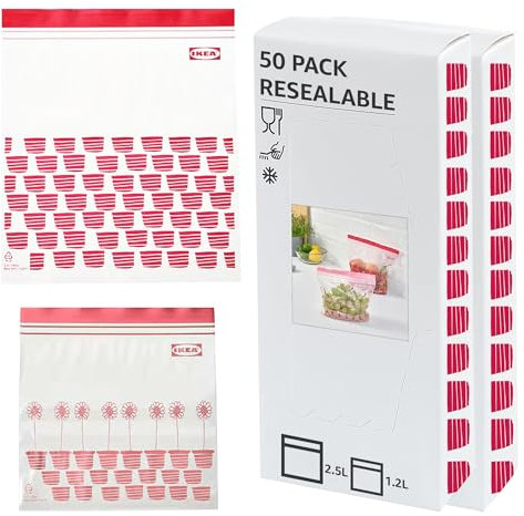 Home Stuff 100 Pack Zip Lock Bags, Food Storage Freezer Bags, Reusable Sandwich Bags Food Storage Bags, BPA Free Zip Seal Freezer Bags for Fruits, Vegetables, Meat, Grains, Red/Pink, 2.5L & 1.2L