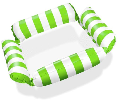 Balinco – Hamaca hinchable con 4 cámaras de aire y red de nailon para piscina – Floatie colchón de aire – Colchón de agua para adultos y niños – Accesorios de piscina de verano (verde)