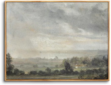 hyidecorart Vintage Leinwand Bilder mit Rahmen Holz, 40x60 cm Wandbilder Wohnzimmer Natur Landschafts Bild Aesthetic, Wanddeko Schlafzimmer Gemälde Badezimmer Kunst Büro Zimmer Esszimmer