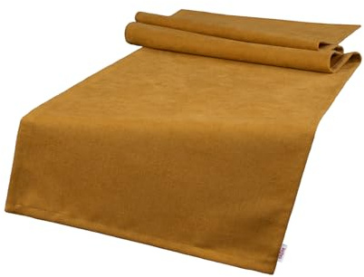 beties Farbton-Serie XL Tischläufer ca. 40x220 cm Premium Uni Tischband aus deutschem Unternehmen, Chenille-Haptik in Raumausstatter Qualität - Curry-gelb