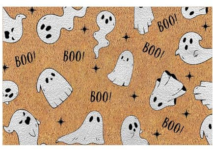 Kokos Fußmatte Halloween für Innen Geist Schmutzfangmatte Natur, Kokosmatte Kürbis Orange, Festival Party Dekoration Zubehör Waschbar Fußabtreter rutschfest für Flur, Terrasse, Eingangsbereich