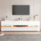 Meuble TV Avec Éclairage Led, 2 Portes, 1 Tiroir, Compartiment Ouvert, Adapté Aux Téléviseurs De 70 Pouces - Avec Insert En Verre Acrylique Et Ouverture Par Pression, Meubles Tv Brillants, Blanc, 160x