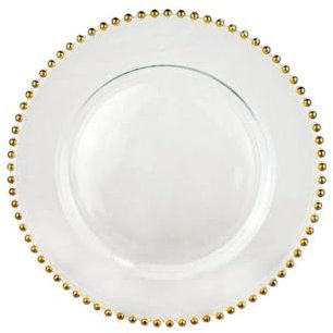 5 Pack of Elegant Classy Charger Plate with Gold Beaded Rim 13 Inch Wedding & Party Decoration