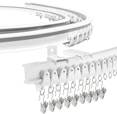 Ceiling Curtain Track,Flexible Bendable Curtain Rails and Fittings Curved Wall Mounted for Bay Window Shower Bathroom, RV, Room Divider,3.65M/12FT, White