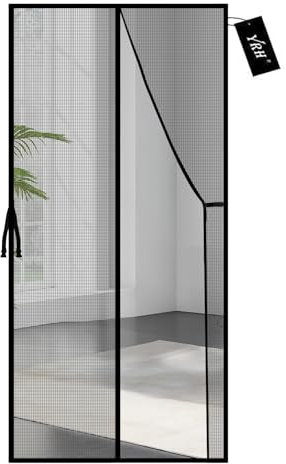 YRH Magnetic Fly Screen Door,Fiberglass Enhanced Screen Mesh,with Stay Open Buckles,Heavy Duty Self-Sealing Mesh,Powerful Magnets,No Drill Installation (100x210 cm, Black)