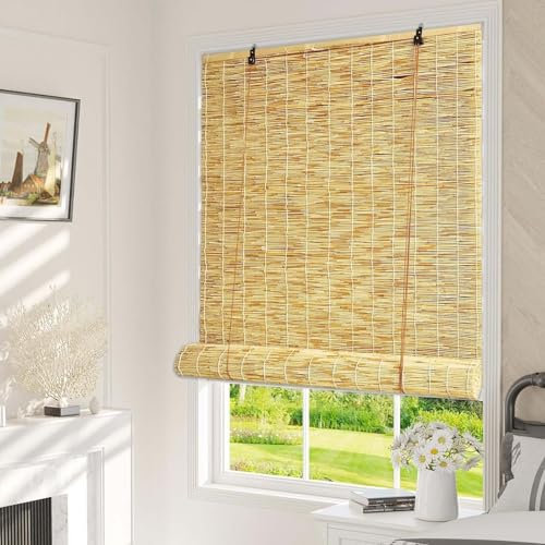 Naturel Store Occultant Enrouleur Respirant Volets Roulants En Bambou Tissés à La Main Rideau En Roseau Imperméable D'intimité De Cloison Facile à Installer Pour Patio/Jardin/Fenêtre/Porte/Cuisine(Pri