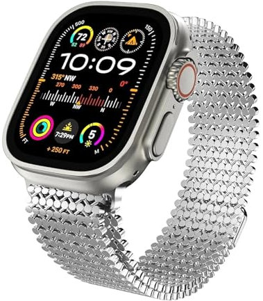 JDIME Per cinturino Apple Watch Ultra 2 1 49mm 46mm 45mm 44mm 40mm 41mm 42mm cinturino Milanis per cinturini IWatch serie 10 9 8 7 6 5 4 Se braccialetto Correa(Silver,S10-46mm)