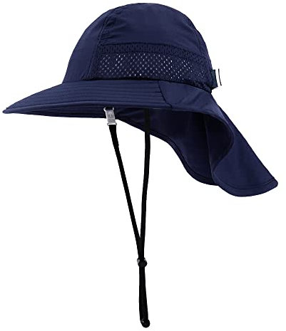 MASOCIO Kinder Sonnenhut Baby Sommermütze Junge Mädchen Mütze Hut 55 56 57 58 UV Schutz 50 Sonnenmütze Sun Sommer Hat 7 8 9 10 11 Nackenschutz Jungen Sommerhut Alter 6-12 Jahre Navy Blau