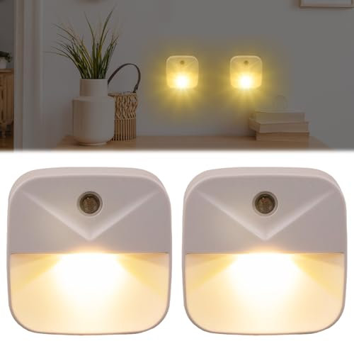 ExcellaElite 2 Pack Night Light Plug in Wall Motion Sensor Night Light, 3000K Warm, Brightness Adjustable, for Hallway, Bedroom, Bathroom