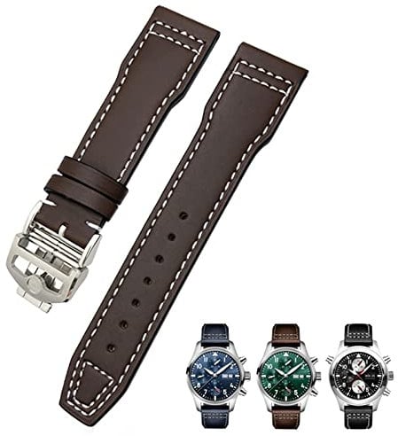 EKINS 20 mm 21 mm Rindsleder-Armband, geeignet für IWC-Fliegeruhren, Portugieser-Armbänder, Mark 18, weiches blaues Armband(Original Brown,21mm)