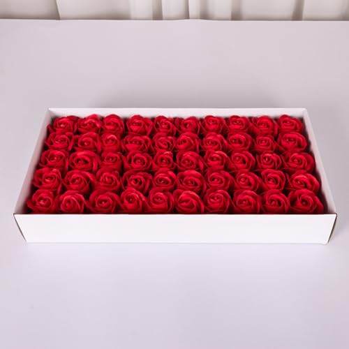 Blausky 50 Stück 5.5x6cm Rose Soap Blumen,Kunst Blütenköpfe Blumenköpf Flora-Duftseife,Seifenrosen Künstliche Rosen Köpfe,Geschenk für Muttertag Valentinstag Geburtstag Jahrestag,Rot