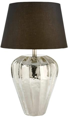 LOBERON Tischlampe Zephyrton, Glänzender Fuß mit Spiegelnder Oberfläche, Reizvolle Guss-Struktur, Dunkler Stoffschirm, Tischleuchte, Aluminiumguss, Baumwolle, silber/schwarz