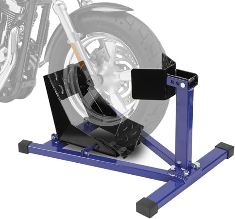 Ansobea Montageständer, Motorradwippe Motorrad Vorderradklemme, Motorradständer Vorne,Motorradständer Geeignet für 17-21 Zoll Reifen,Verladehilfe Schiene Blau,1 Stück