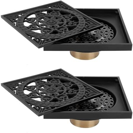 2 Stück Quadratischer Duschbodenablauf 10x10cm Vintage Unsichtbarer Kupfer Badezimmer Bodenablauf Brass Bodenablauf Antiker Abfluss mit Sieb Filter und Abnehmbarer Abdeckung