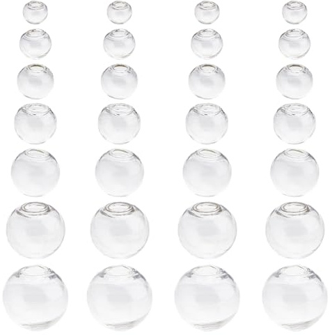 Hobbspring 210 Stück 7 Größen Mini-Glaskugel 10/12/14/16/18/20mm Runde Glaskugel Perlen Wunschkugel Flasche Mini-Hohlkugel Charms für Schmuck machen Lanyards Hanging Ornaments
