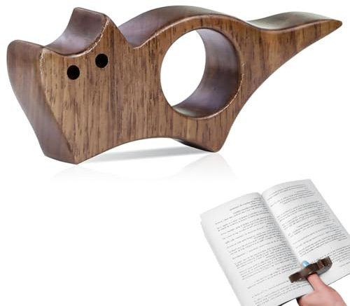 Suevut Buchseitenhalter aus Walnussholz – Katzenförmiges Lesen Zubehör für Bücher, Ergonomischer Buchseitenhalter für Freihändiges Lesen, Buchklammer und Geschenk für Buchliebhaber