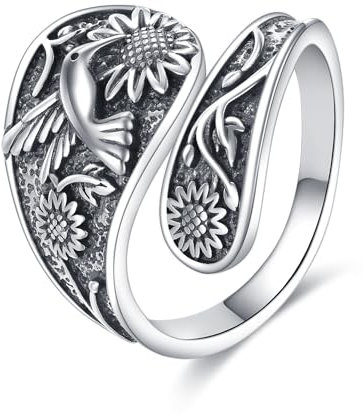 YFN Hummingbird Sinflower Ring 925 Sterling Silver Vintage Spoon Ring Jewellery Gift for Men Women