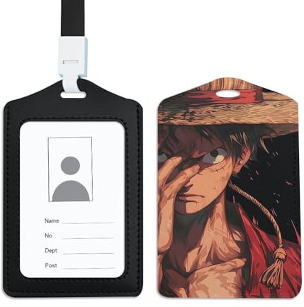 Anime Manga Pirate Vertical Style PU Porte-cartes En Cuir, ID Porte-Badge Porte-Cartes avec cordon amovible, pour Clés Carte d'identité L'école Bureau Carte de Bus,Manga