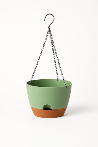 2 PACK NOVA GREEN 24.5 cm Self Watering Hanging Plant Pots, Flower Planter Pots Set Multi Mesh Drainage Holes and Removable Base for Indoor Outdoor Garden Plants and Flowers, House Plastic Planters