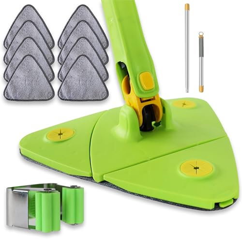 Mopa Triangular Giratoria 360º Autoescurrible 8 Recambios Lavables, Soporte de Pared Incluido