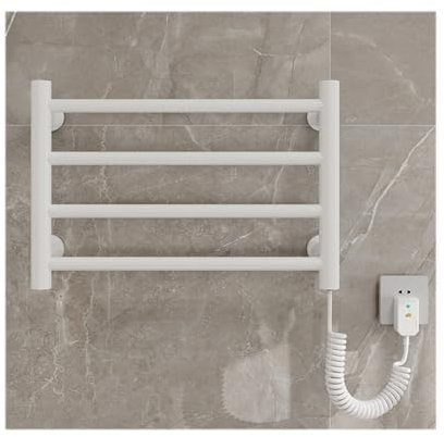 LYMGRZ White,Plug in Right,Energy-Saving Heated Drying Rack 4 Bars,Heated Towel Racks for Bathroom Wall Mounted,Small Towel Warmer Plug-In
