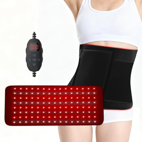 120LEDs Rotlichtlampe Rotlicht Therapie Gürtel, 5 Stufen Vibrationen Massage mit 10HZ Puls-Modus, Infrarotlicht Therapie für Schmerzen von Rücken Schulter Taille