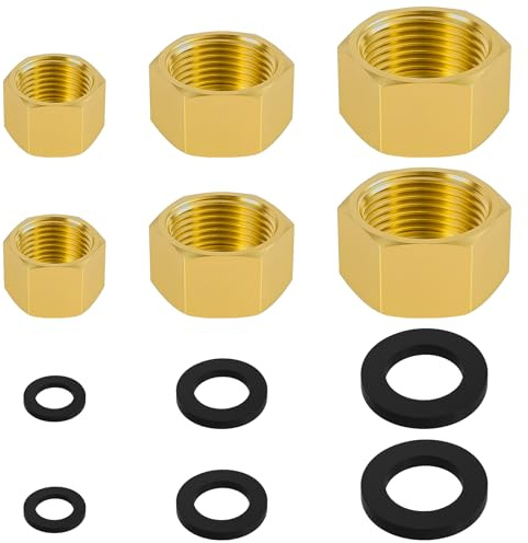 6 tappi per tubi in ottone con guarnizioni in gomma, tappi esagonali a compressione per tubi del gas e dell'acqua, dado in ottone, tubo del gas, tappi per tubi, sanitari, adatti per collegamento tubo