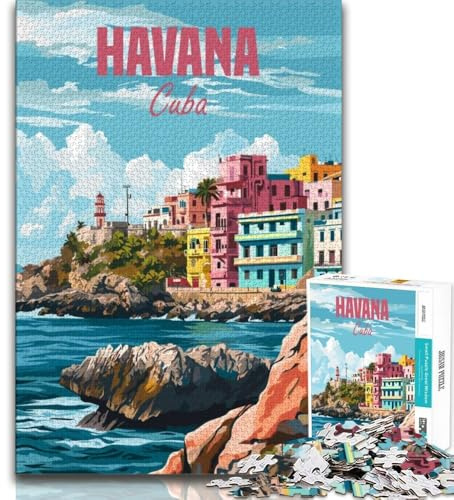 Havanna Kuba Puzzle für Teenager 1000 Teile, Lernspiel, Herausforderung, Spielzeug, Wanddekoration, einzigartige Geburtstags, 38x26cm