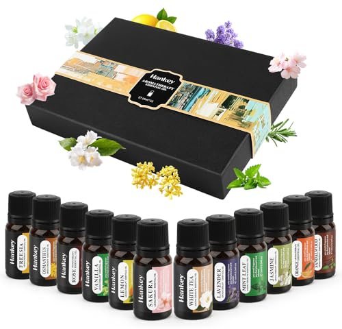 Ätherische Öle Set für Diffuser, 12 x 10ML Aromatherapie Duftöle - 100% Naturreine diffuser ätherische öle für Zuhause, Massage & SPA,Rose, Lavendel, Freesien, Minze, Teebaum, Süßorange, Vanille