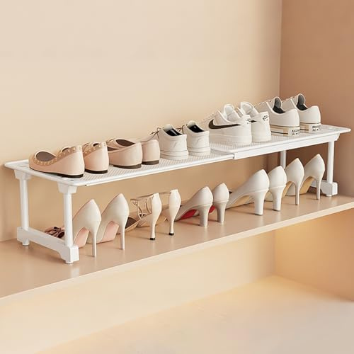Ausziehbar & Stapelbar Kleiderschrank Organizer, Adjustable Expandable Schuhablage Shoe rack mit Netz, Schuh Regal für Schlafsaal, Balkon, Wohnzimmer, Flur, Schlafzimmer