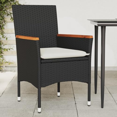 Tonture Gartenstuhl Set 2 Stück Schwarz, Poly Rattan Outdoor Esszimmerstühle mit Cremeweißen Kissen, UV-beständig, Pulverbeschichteter Stahlrahmen, für Balkon & Terrasse, max. 110 kg