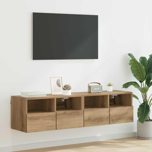 Fangmaliuyun 2 mensole da parete per TV, 60 x 30 x 30 cm, in legno, 4 porte, 8 scomparti, salvaspazio, montaggio a parete