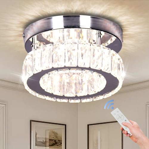 xychfantligh 20 cm Runde Kristall Deckenleuchte LED Kronleuchter Dimmbar | Kristall LED Deckenleuchte dimmbar mit Fernbedienung für Küche Wohnzimmer und Schlafzimmer