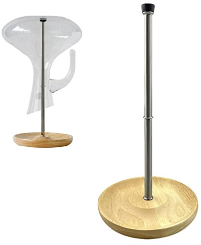 ZESHGON Decanter Rack, Wine Decanter Drying Stand with Silicone Head to Avoid Scratches-Detachable Shelf Decanters Rack Holder with Wooden Drip Catching Base, Decanters and Wine Glass NOT Included
