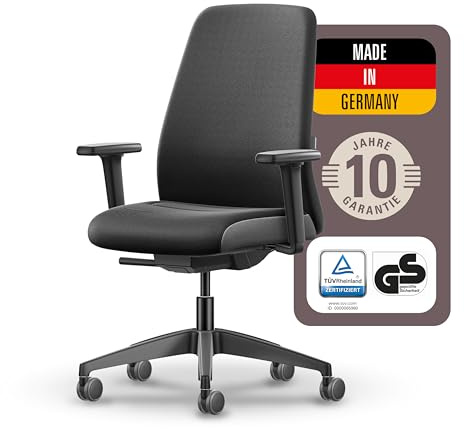 Interstuhl Style Soft Ergonomischer Bürostuhl – Gepolsterter Schreibtischstuhl mit Automatik-Mechanik, Belastbar bis 150kg, Nachhaltiger Stoff, TÜV-geprüft, 10 J. Garantie, Made in Germany, schwarz