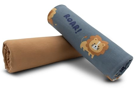VmG-Store Stoffpaket Jersey und Bündchenstoff je 0,5m Set zum Nähen Baby Kinderbekleidung Baumwolljersey Schlauchware Kinderstoff Jerseystoff (Löwen + Camel Set01)