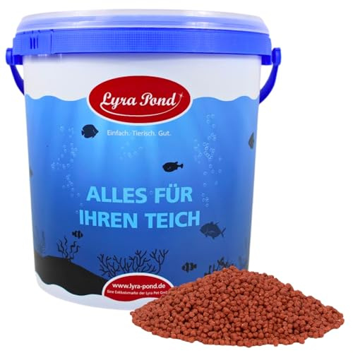 Lyra Pond® 10 L (3,7 kg) Pond Colour Astax Koi Pellets Fischfutter + Eimer | Für Leuchtende Farben - Proteinreiches Pelletfutter mit Astaxanthin - Artgerechtes, leicht verdauliches Teichfutter