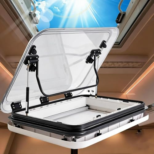 RV Caravan Roof Vent, Rv Sunroof Large Caravan Camper Roof Window Vent Kit w/LED Lights, Caravan Vent Window, Universal RV Motorhome Skylight Roof Vent Hatch with Net(700 * 500mm (27.6 * 19.7in))