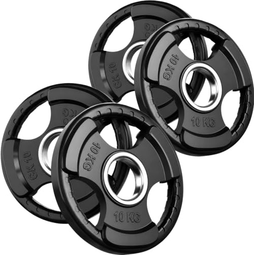 Olympic Weight Plates Rubber Coated 2’’ Opening and Tri-Grips, Barbell Plates Discs for Lifting and Strength Training, Cast Iron Core Weights Set, 10KG - 80KG