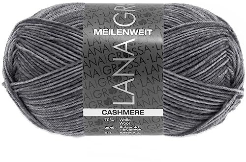 LANA GROSSA Meilenweit 50g Cashmere | Sockenklassiker, waschmaschinenfest | Handstrickgarn aus 70% Schurwolle (superwash), 25% Polyamid & 5% Kaschmir | 50g Wolle zum Stricken & Häkeln | 210m Garn FB7