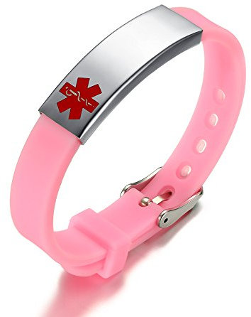 VNOX L'Acier Inoxydable Rose a Personnalisé Le Bracelet Réglable de Manchette Silicone D'identification Médicale D'alerte,Gravé Librement