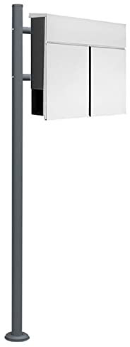 Edelstahl Briefkasten Set Standbriefkasten Ständer Zeitungsrolle Freistehend Zweifarbig Anthrazit V2Aox Auswahl, Ausführung:1 Fuß - rund/anthrazit, Design:03